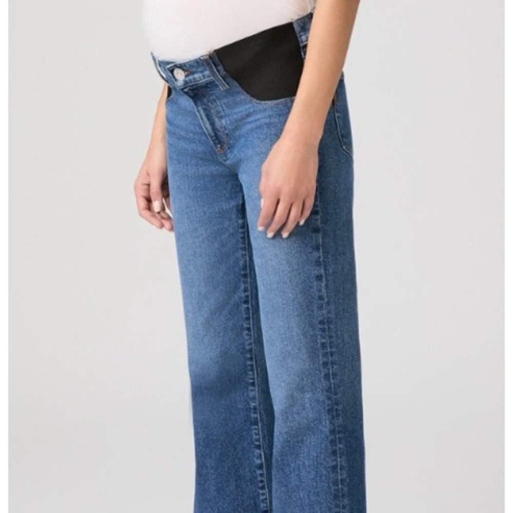 Paige Sofia Maternity Jeans Carver Blue High Rise Cropped Raw Hem Size 24
